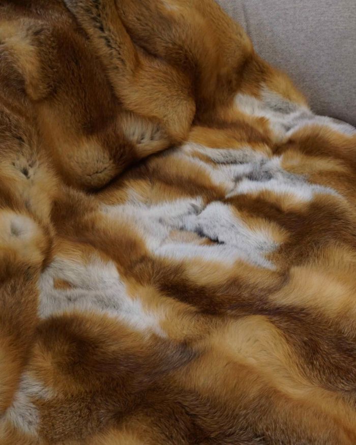 Manta piel Zorro Red Fox natural 170 x 150 cm forro lana Etiqueta We prefur